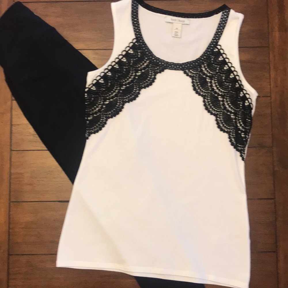 WHBM cotton top with Black lace overlay